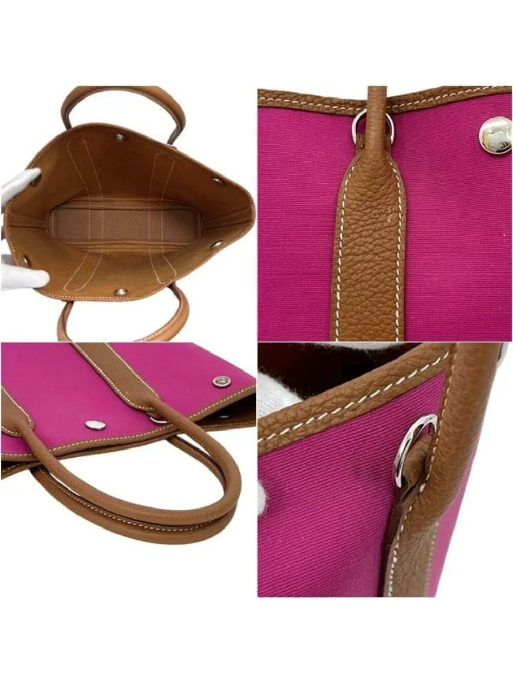 Hermes Tote Garden File PM Pink Brown Rose Purple Gold Palladium Handbag